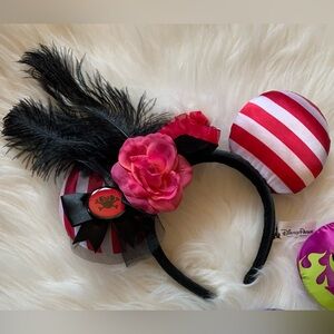 Disney Parks Authentic Pirates of The Caribbean Red Minnie Ears Feather Headband